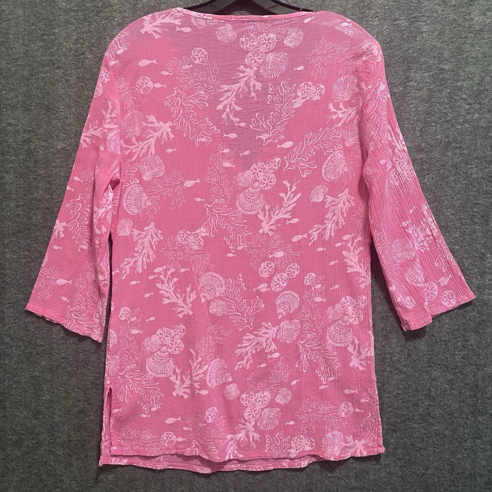 Fresh Produce Top Womens Small Pink Shell Print Cotton Tunic Beach Coastal USA - Picture 4 of 8